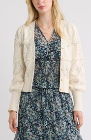 Treasure & Bond Pointelle Knit Button Front Cotton Cardigan