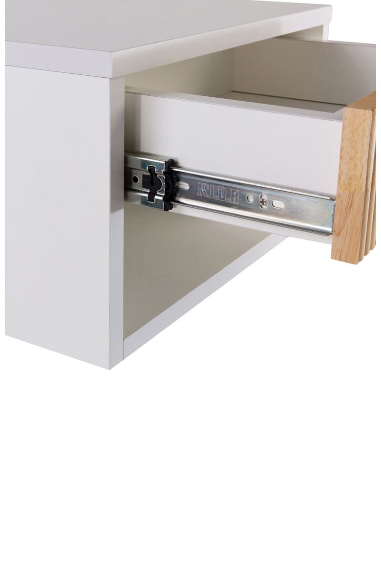 Elise Modern Floating Wall Mounted Nightstand, Bedside Table with Fluted Drawer, Open Shelf Cable Management,, Alternate, color, White/Light Oak