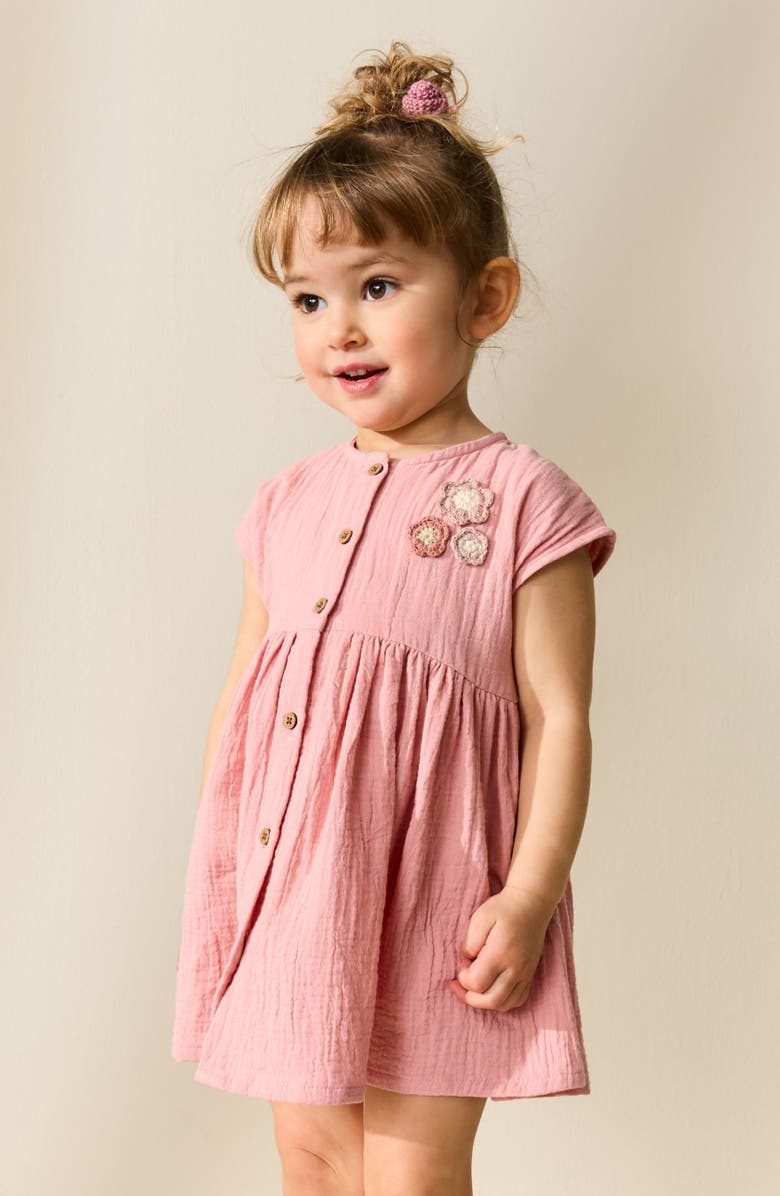 NEXT Kids' Floral Appliqué Cotton Dress, Alternate, color, Pink