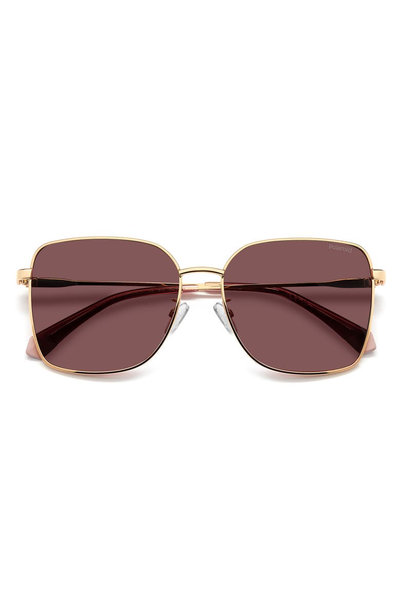 Polaroid 58mm Polarized Rectangular Sunglasses, Alternate, color, Gold Burgundy/ Violet Polar