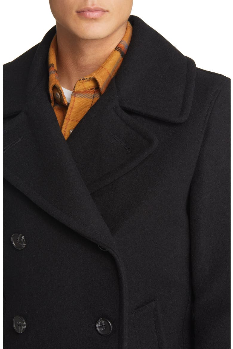 Slim Fit Wool Naval Officer's Coat, Alternate, color, BLACK