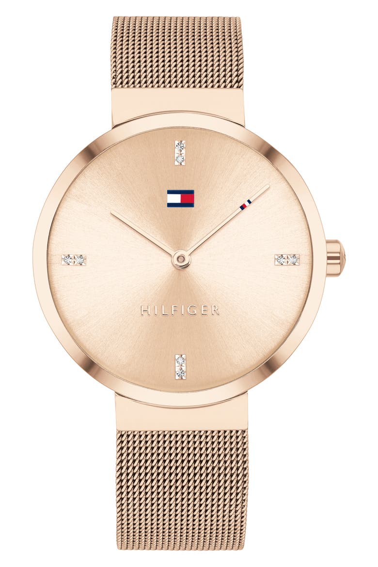 Liberty Crystal Mesh Strap Watch, Main, color, PINK DIAL