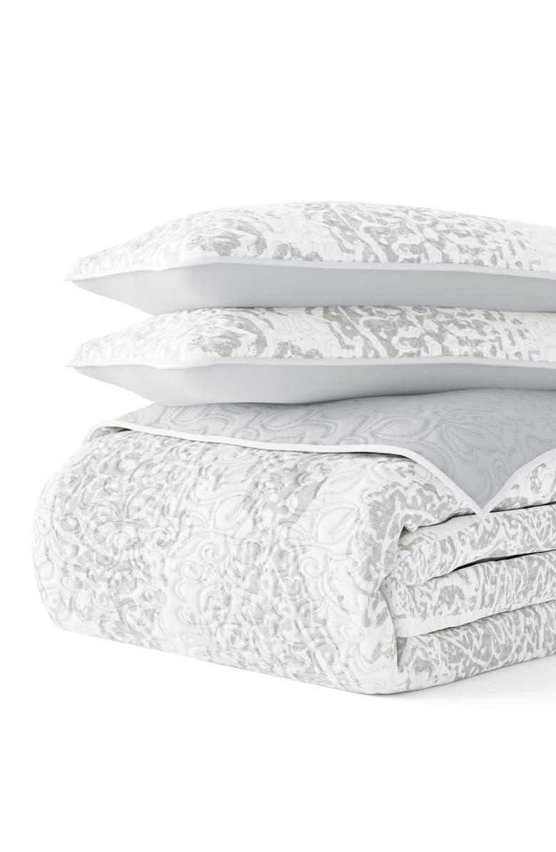 HOMESPUN All Season Distressed Damask Reversible Down Alternative Quilt & Sham Set, Alternate, color, Light Gray