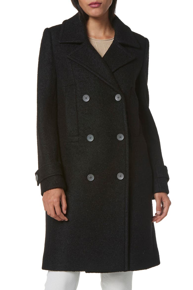 Evileen Pressed Bouclé Wool Blend Coat, Main, color, BLACK