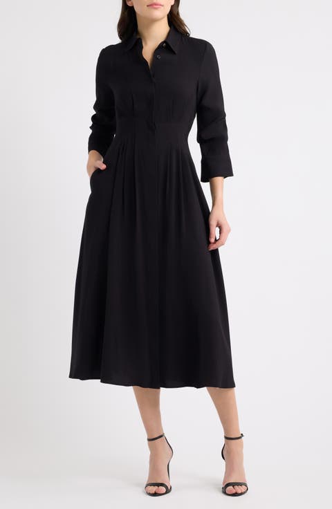 Pleated Sleeve Shirtdress