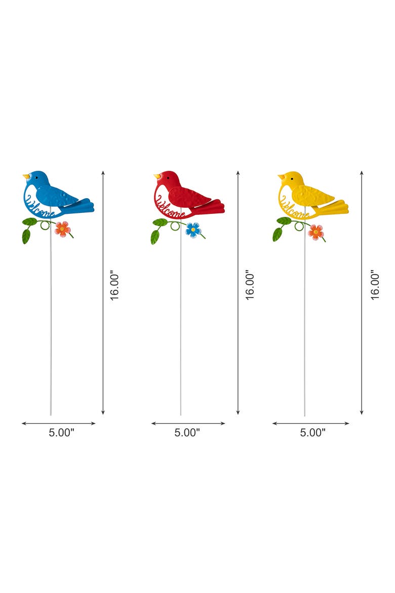 16"H Set of 3 Metal Bird Picks, Alternate, color, Yellow