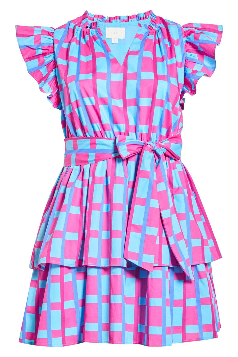 Marvy Checker Emie Ruffle Minidress, Alternate, color, FUCHSIA-BLUE-MUL