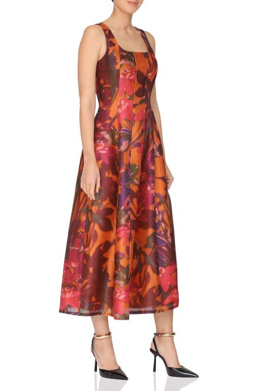 Avec Les Filles Print Sleeveless Lantern Midi Dress In Multi