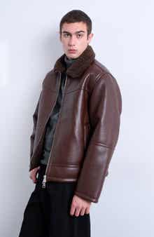 Faux Shearling & Faux Leather Bomber Jacket