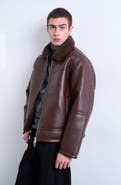 Topman Faux Shearling & Faux Leather Bomber Jacket