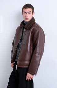 Topman Faux Shearling & Faux Leather Bomber Jacket