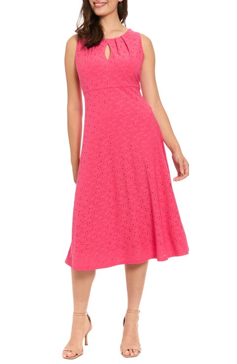 Eyelet Keyhole Fit & Flare Midi Dress (Petite)