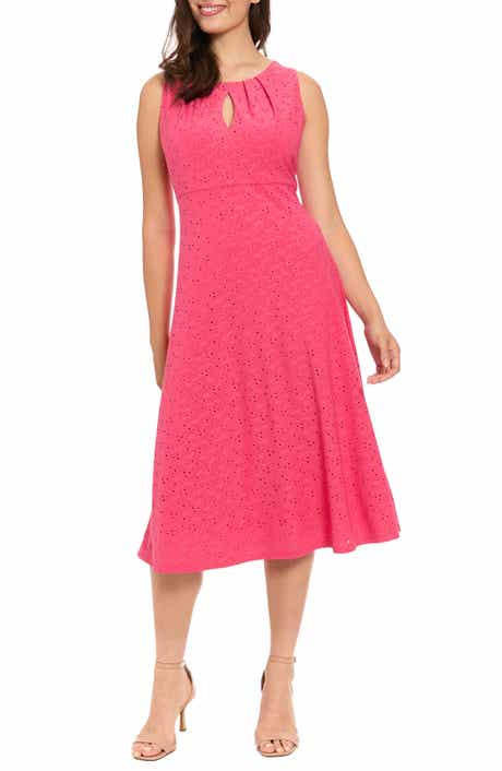 London Times Eyelet Keyhole Fit & Flare Midi Dress