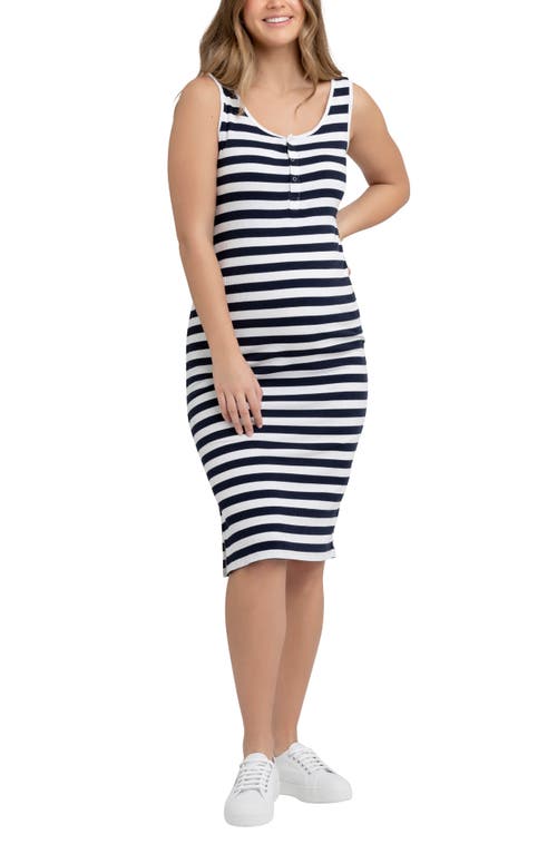 Ripe Maternity Lee Stripe Snap Button Maternity/nursing Dress In Blue