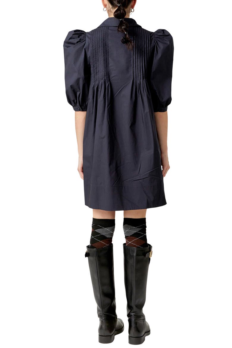 Pintuck Collar Puff Shoulder Minidress, Alternate, color, NAVY