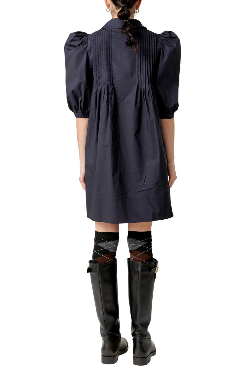 English Factory Pintuck Collar Puff Shoulder Minidress, Alternate, color, Navy