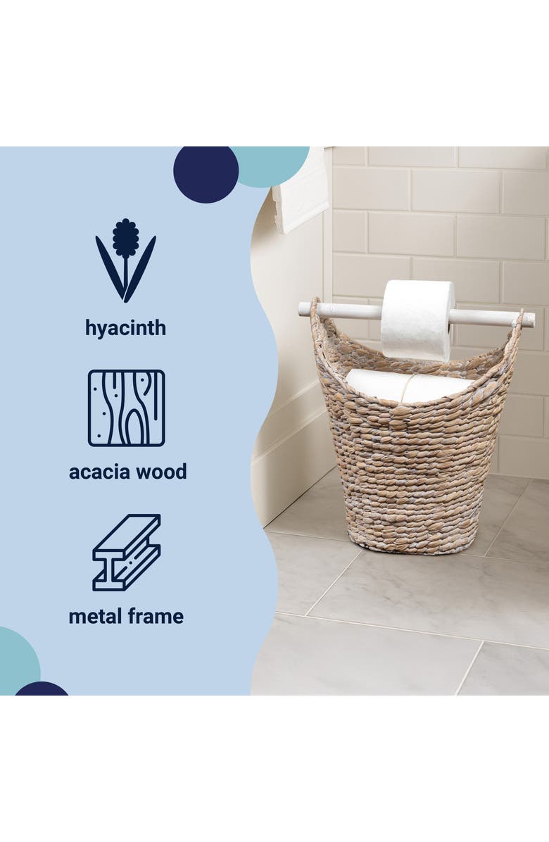 HAPPIMESS Talia Classic Coastal Hand-Woven Water Hyacinth Toilet Paper Basket with Wood Bar, Alternate, color, 