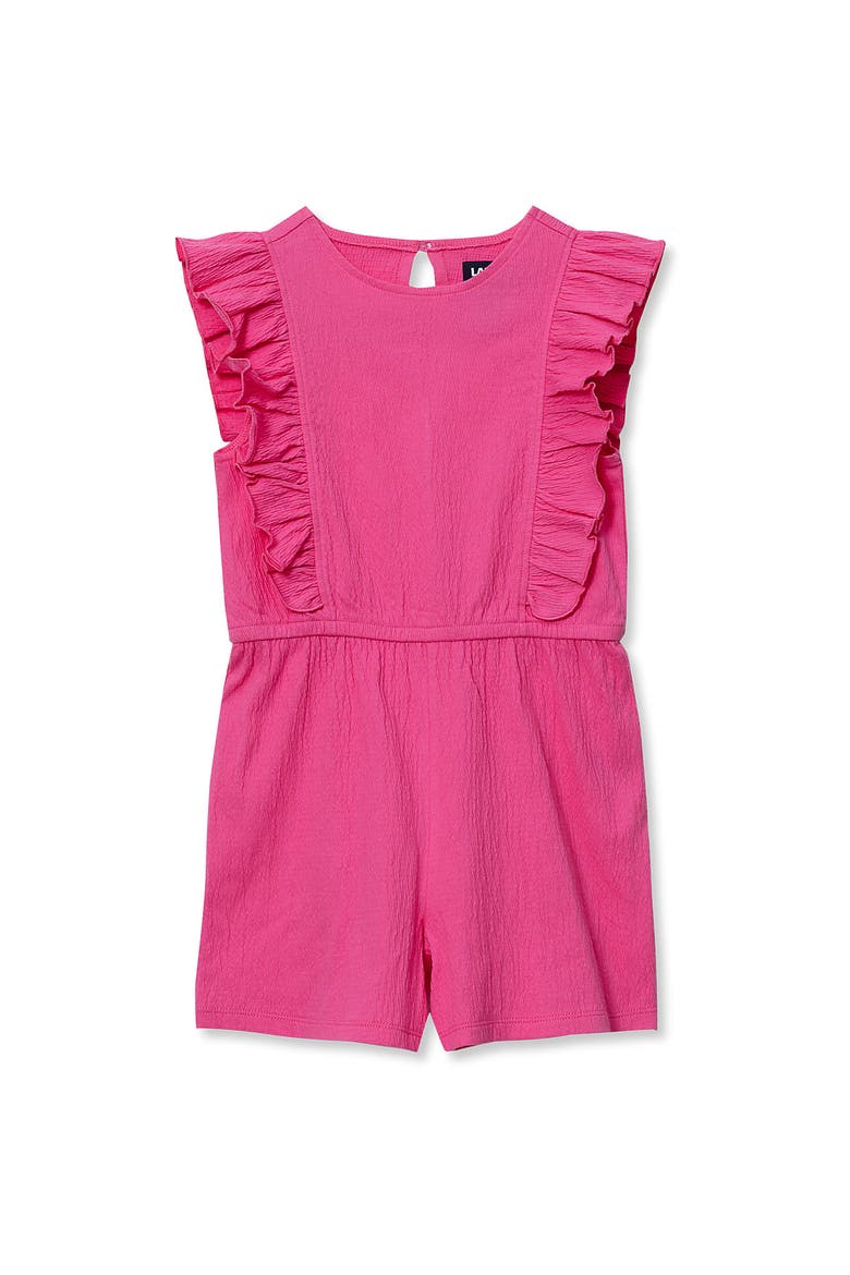 Girls Sleeveless Ruffle Knit Romper, Main, color, Azalea