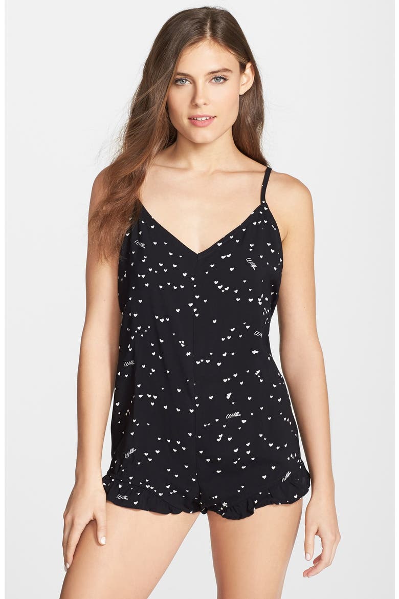 Print Sleep Romper, Main, color, BLACK WILD HEARTS