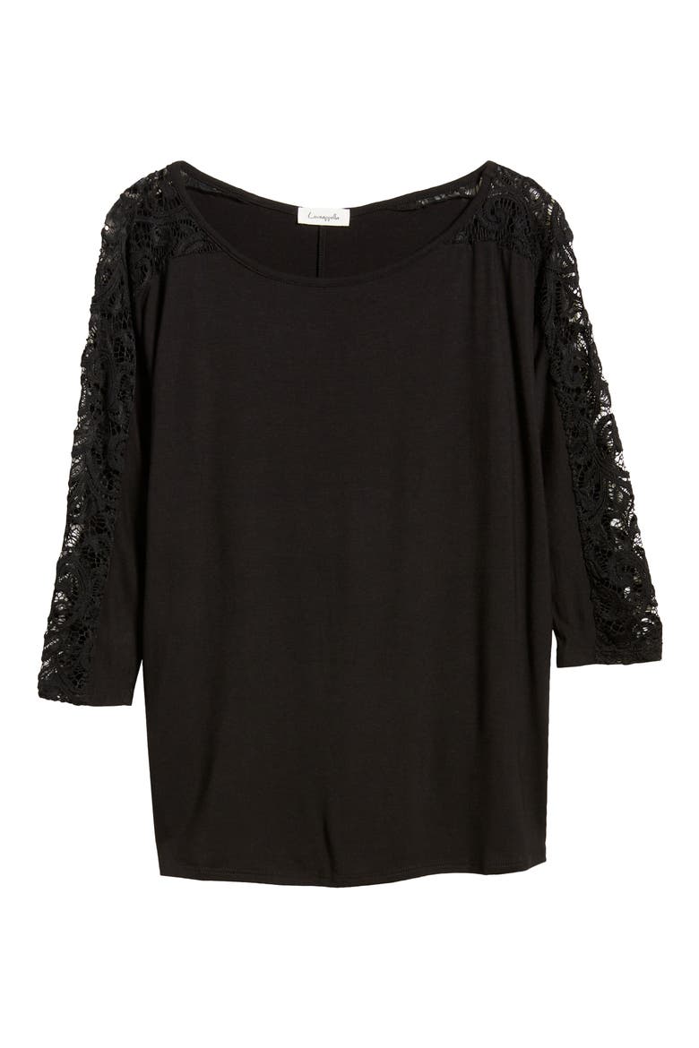 Lace Long Sleeve Top, Alternate, color, BLACK
