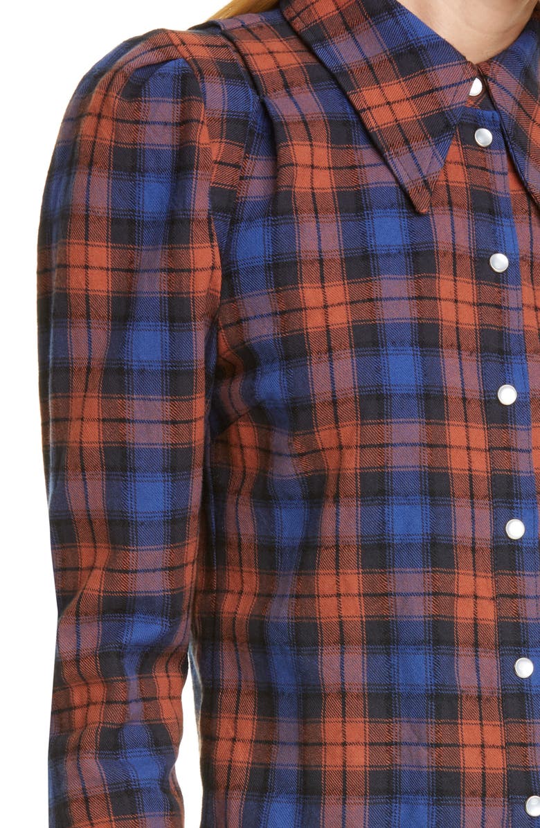 Smythe Puff Sleeve Plaid Flannel Shirt, Alternate, color, 
