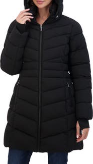 Sebby Water Resistant Hooded Long Puffer Jacket