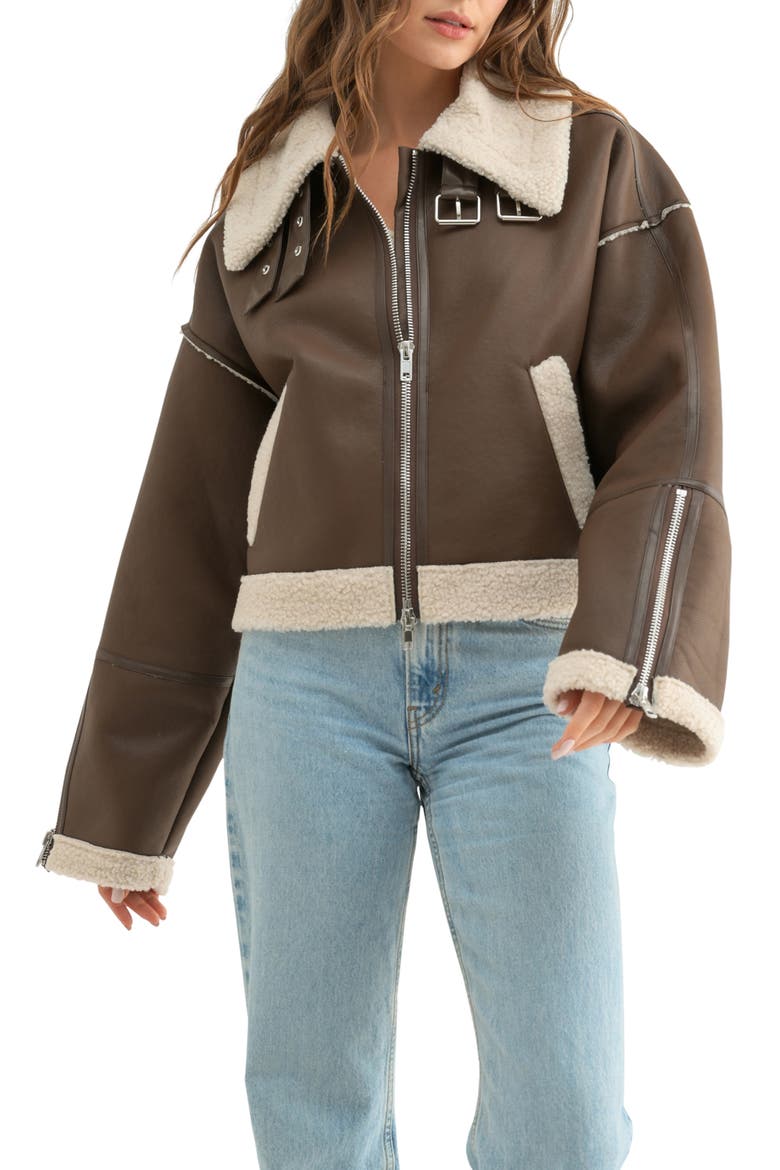 Faux Shearling Jacket, Main, color, BROWN
