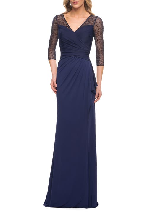 Jersey Long Dress with Beading and Ruffle Skirt