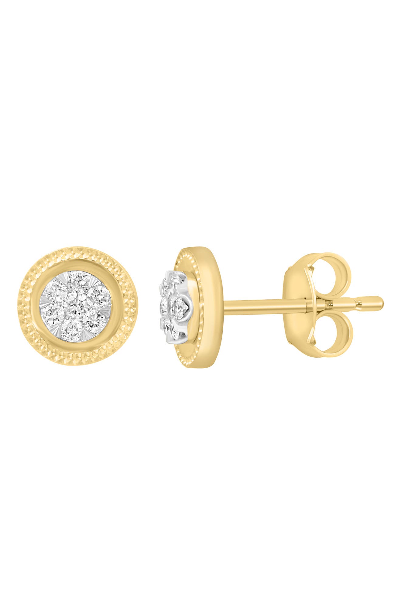 14K Gold Plated Sterling Silver Pavé Diamond Button Stud Earrings