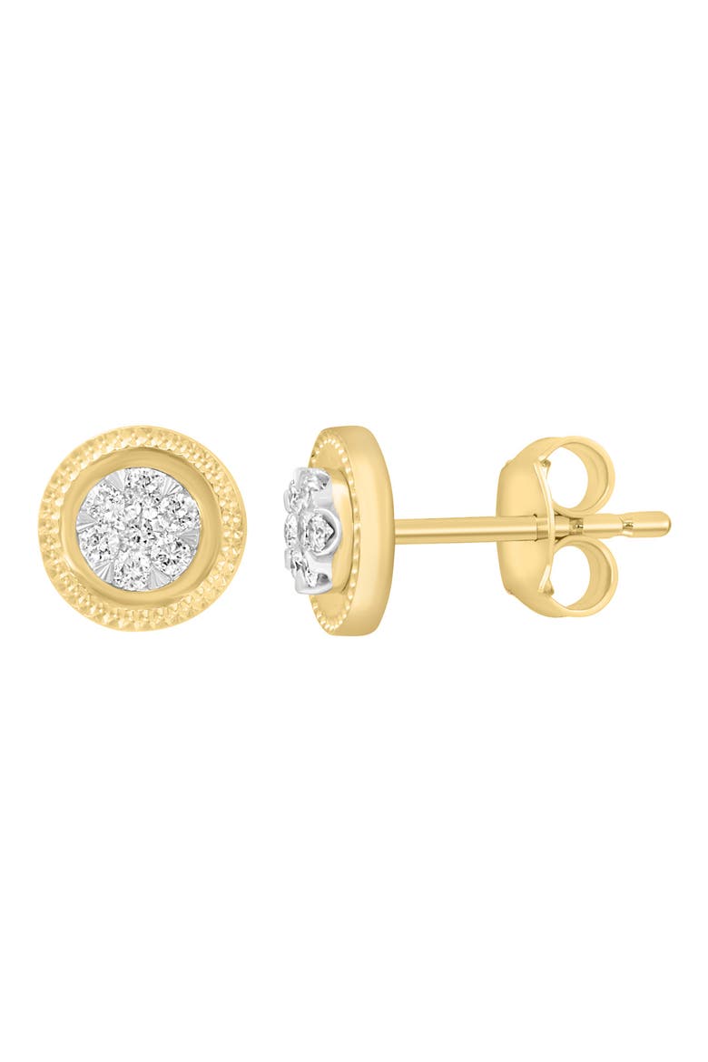 14K Gold Plated Sterling Silver Pavé Diamond Button Stud Earrings, Main, color, GOLD
