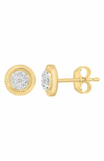 14K Gold Plated Sterling Silver Pavé Diamond Button Stud Earrings