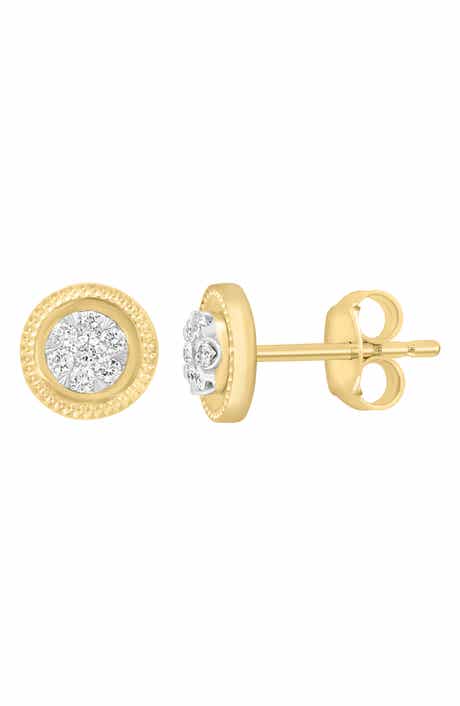 14K Gold Plated Sterling Silver Pavé Diamond Button Stud Earrings