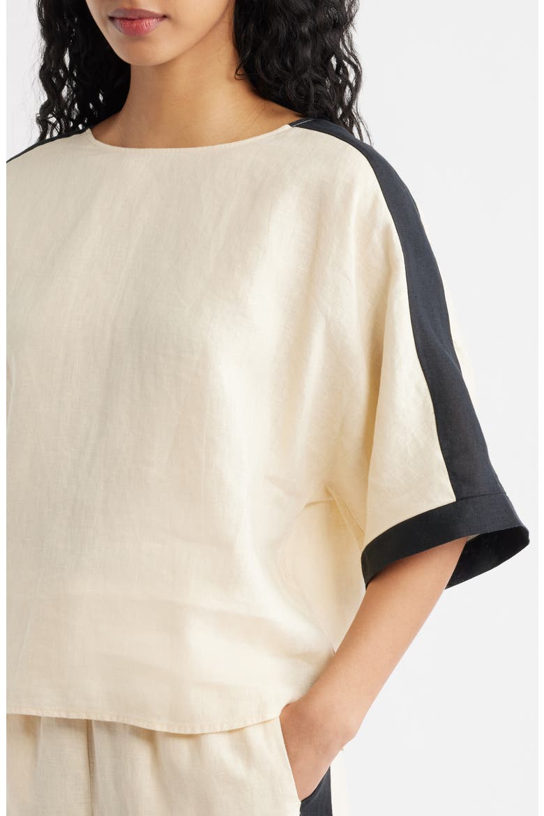 Contrast Detail Linen Top, Alternate, color, ECRU