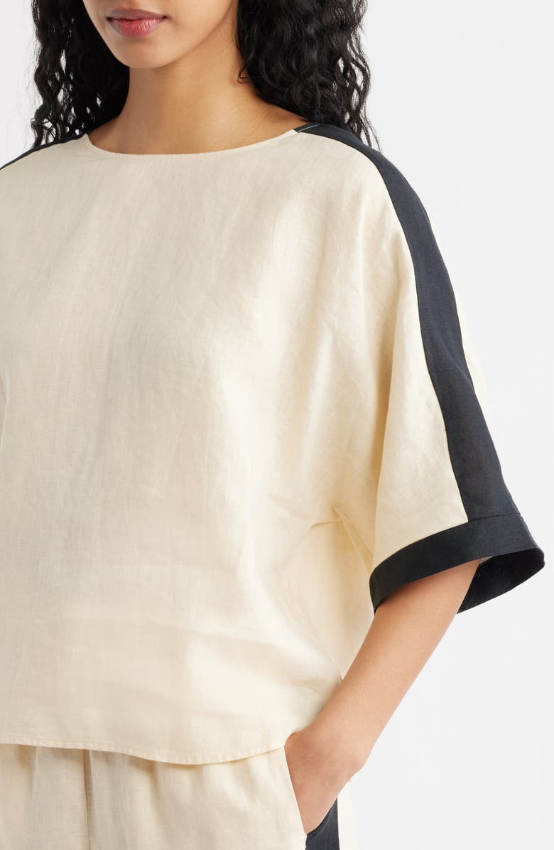 MANGO Contrast Detail Linen Top, Alternate, color, Ecru