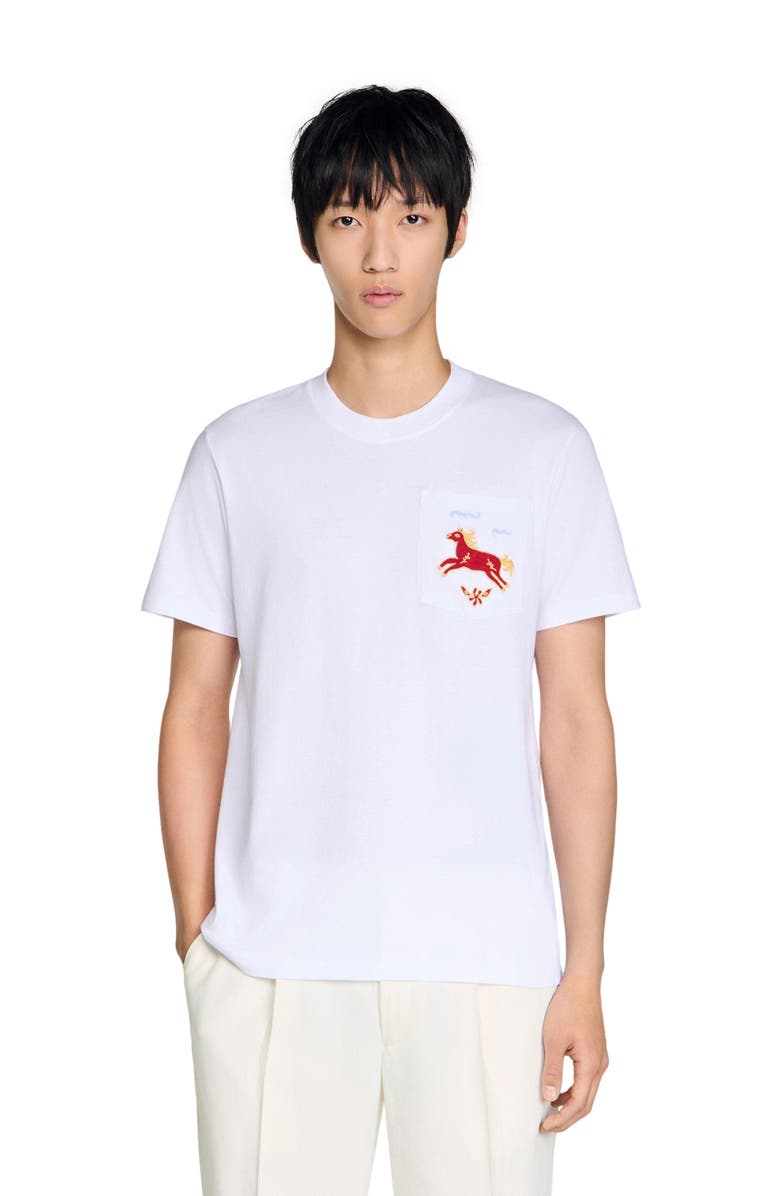SANDRO Embroidered horse cotton T-shirt, Alternate, color, White