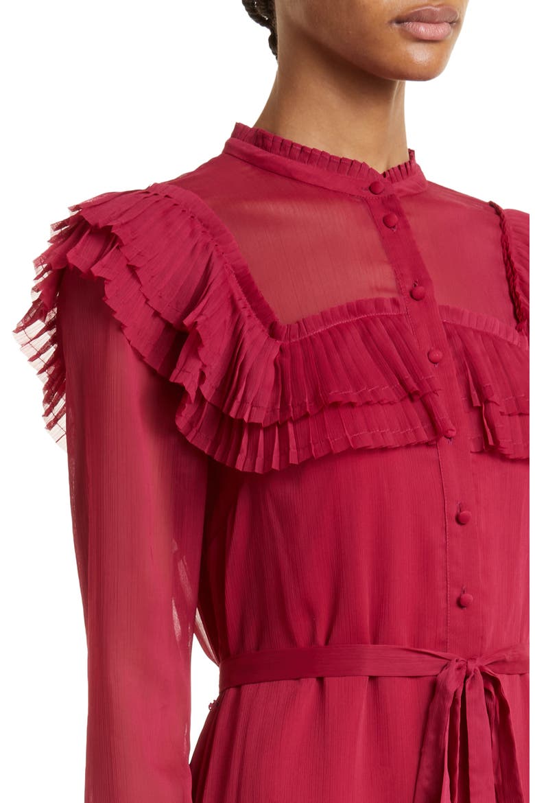 Anastai Long Sleeve Chiffon Shirtdress, Alternate, color, DEEP PINK