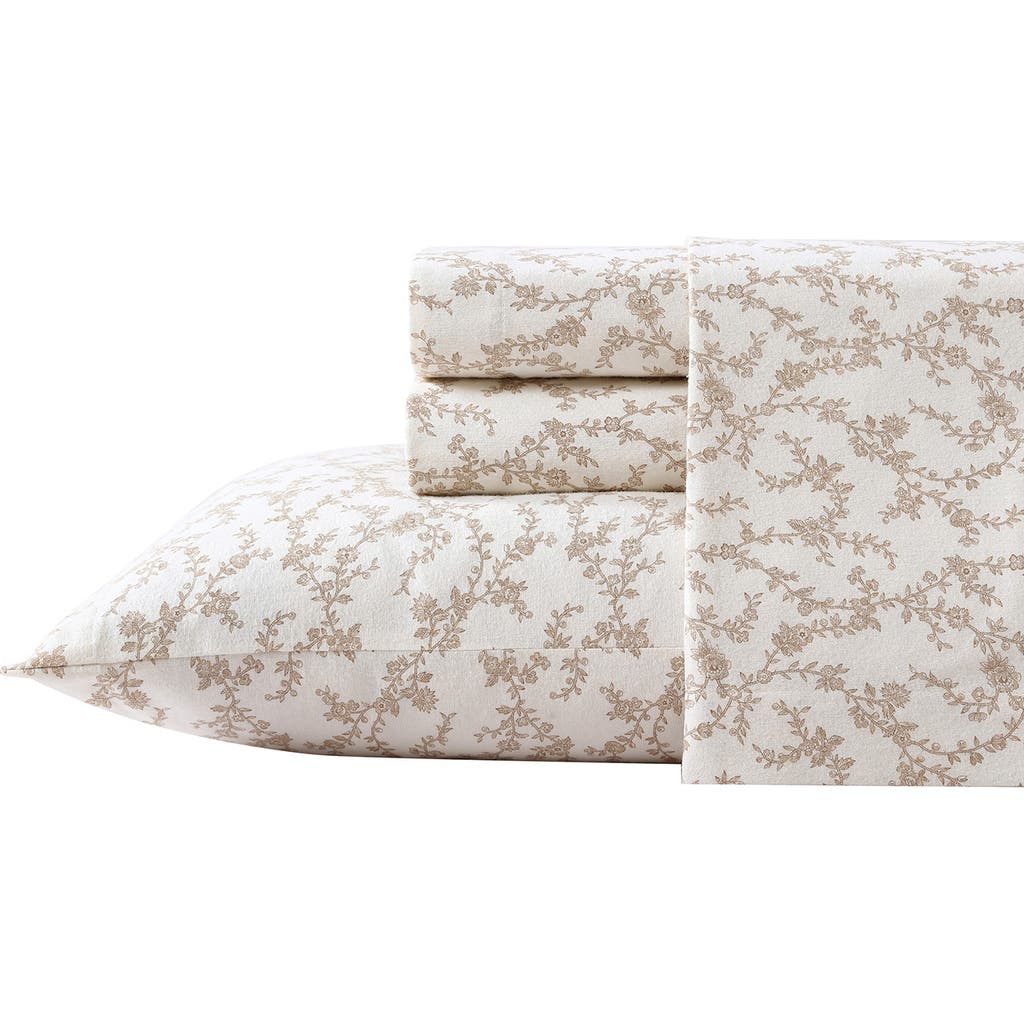 Laura Ashley Victoria Cotton Flannel Queen Sheet Set In Beige