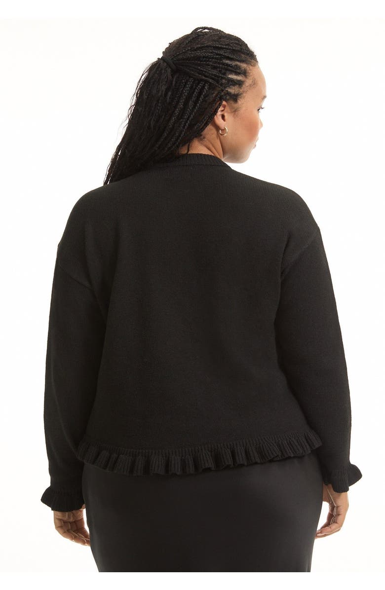 June + Vie Ruffle Hem Buttoned Sweater, Alternate, color, Black Onyx