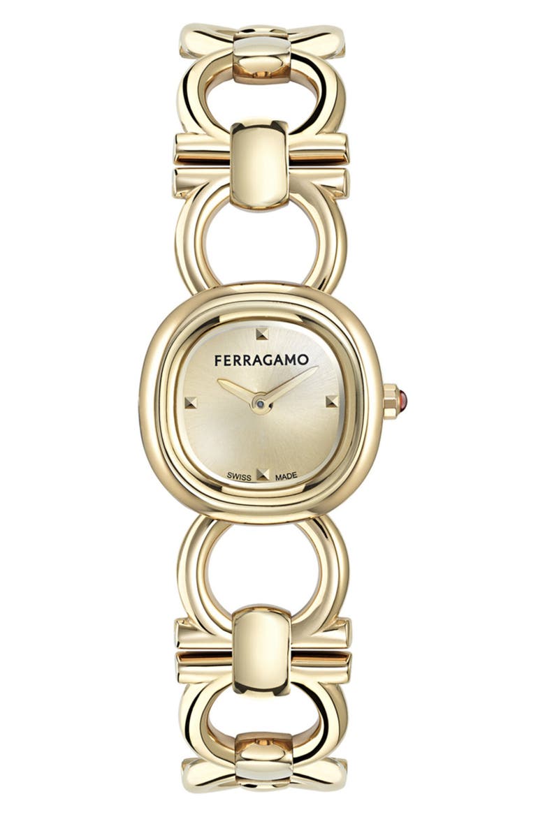 Petite Double Gancini Bracelet Watch, 14mm x 21mm, Main, color, IP YELLOW GOLD
