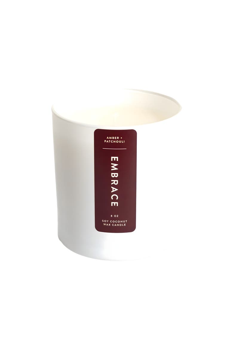 Embrace Amber Patchouli Coconut Soy Candle, Main, color, White Glass