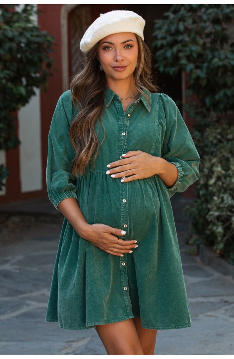 PinkBlush Corduroy Button Down Collared Dress, Main, color, Green