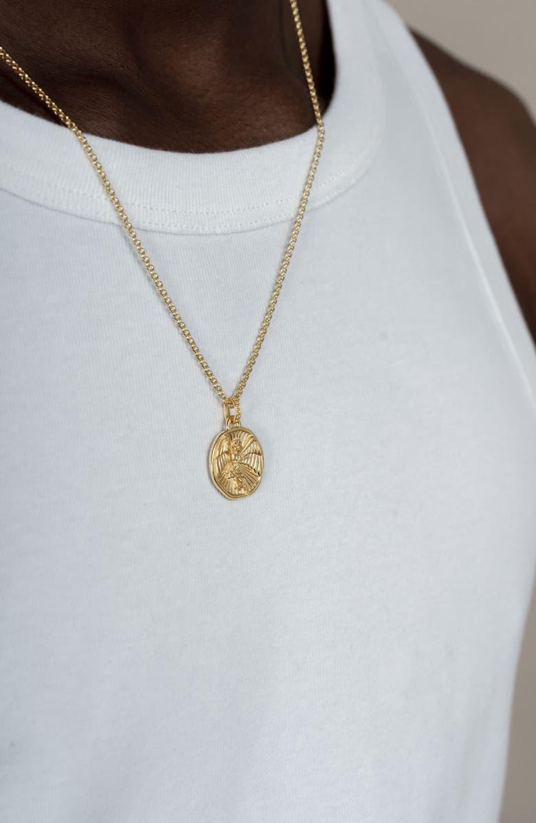 Dower & Hall Men's St. Michael Talisman Necklace, Alternate, color, Yellow Gold Vermeil