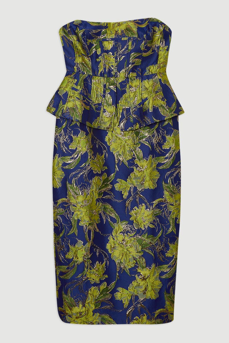 Petite Floral Jacquard Midi Pencil Dress, Alternate, color, Multi