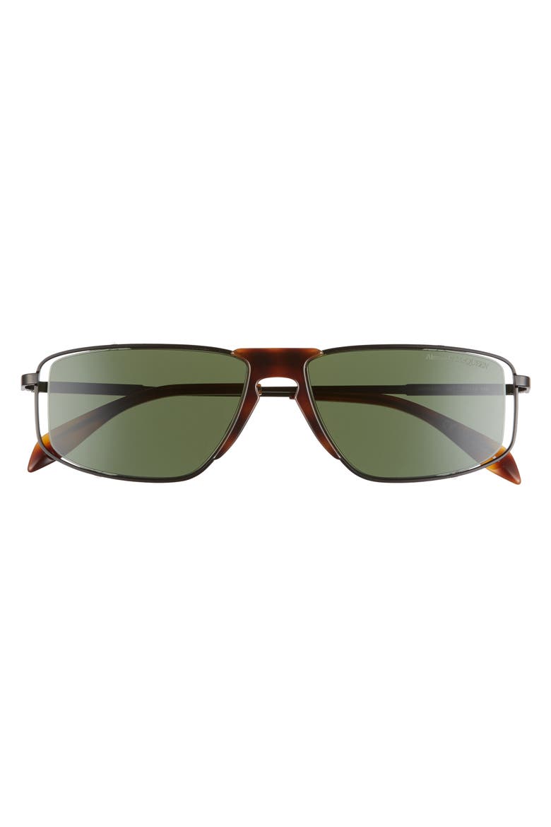Alexander McQueen 57mm Rectangle Sunglasses, Alternate, color, MATTE BLACK/ SHINY HAVANA