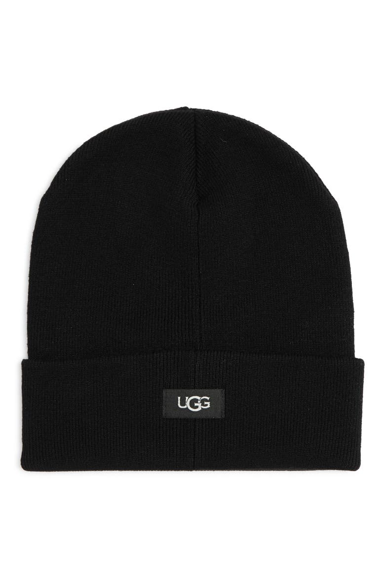 Logo Knit Cuff Beanie, Alternate, color, BLACK/BLACK