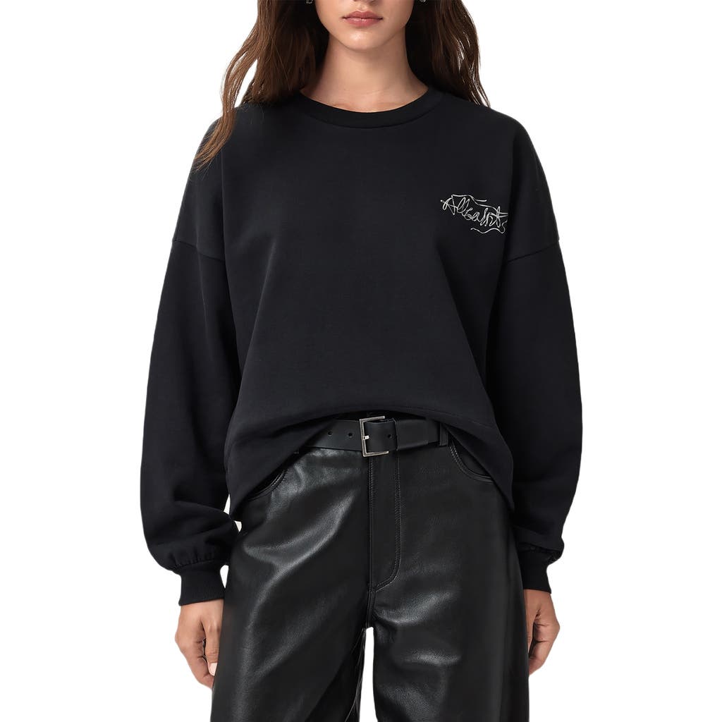 Allsaints Womens Washed Black Lila Branded-print Cotton-jersey Sweatshirt In Black