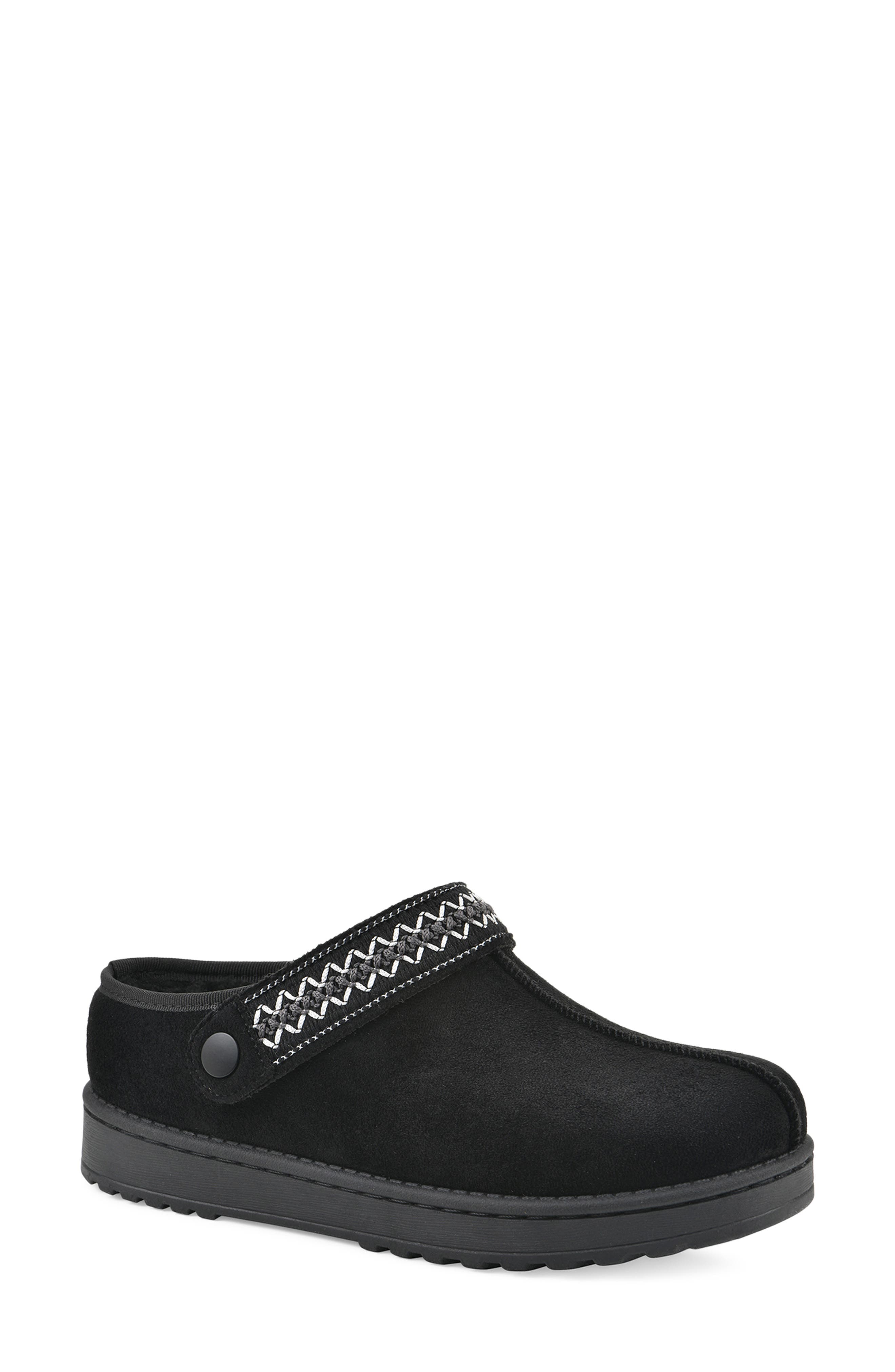 Incast Faux Shearling Lined Clog Slipper, Main, color, BLACK/ FABRIC