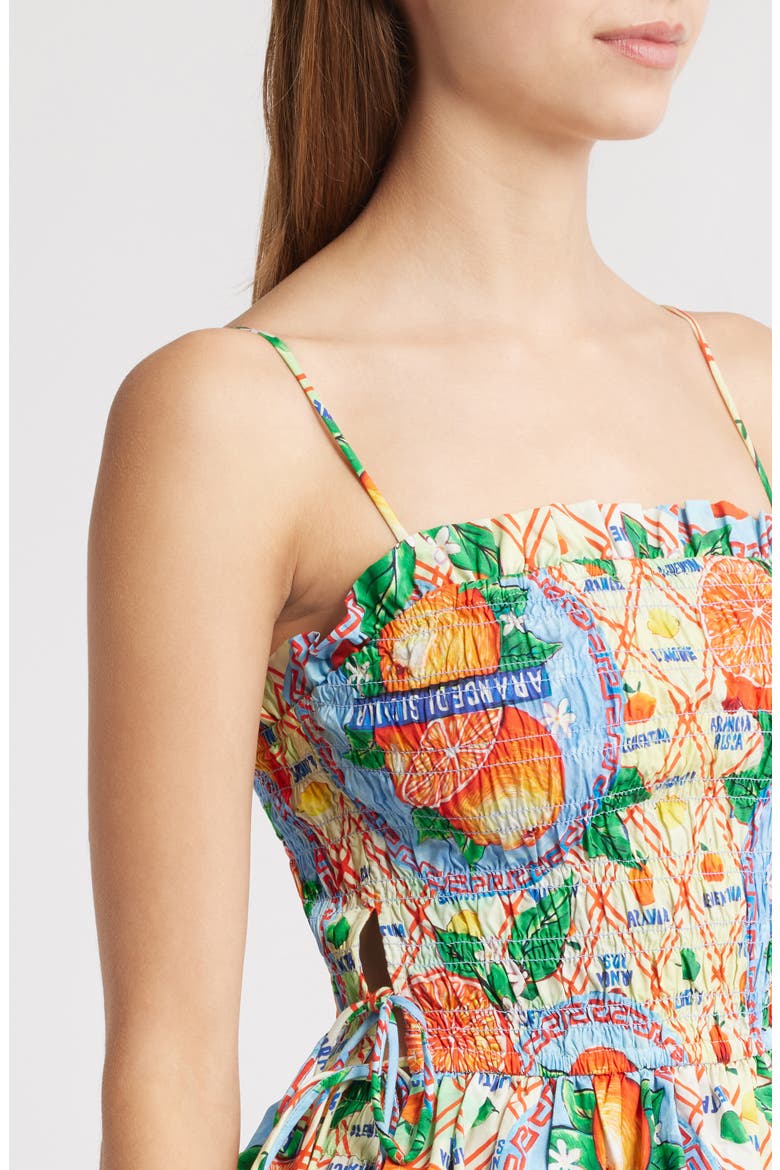 Marina Smocked Organic Cotton Peplum Camisole, Alternate, color, ORANGE/BLUE MULTI