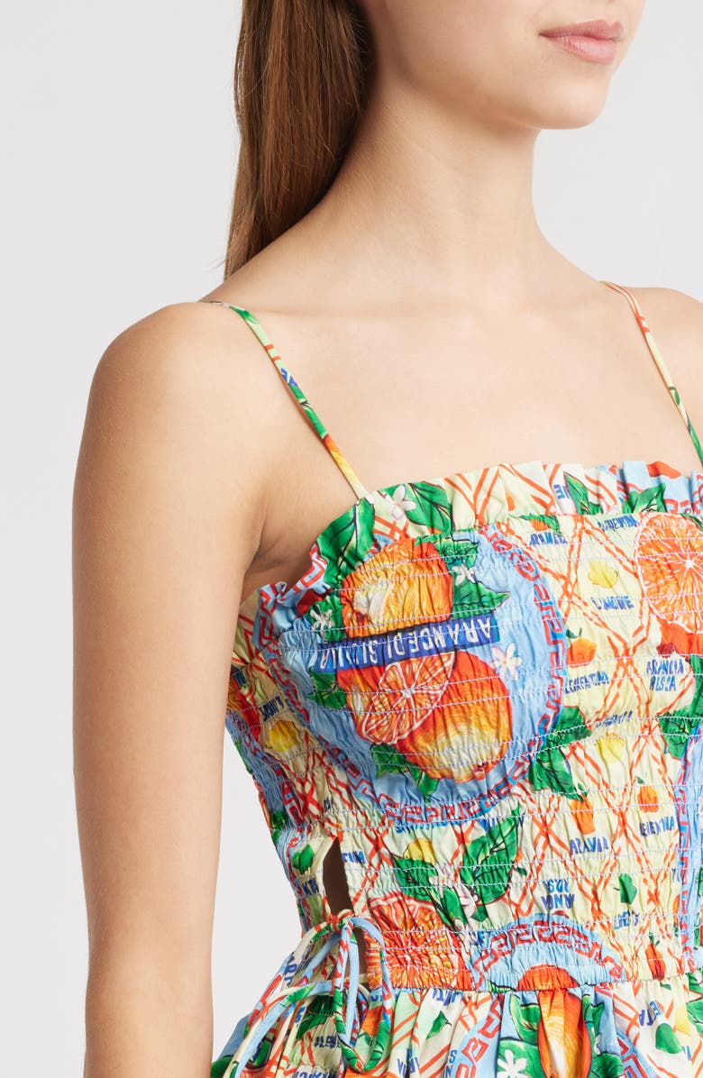 Damson Madder Marina Smocked Organic Cotton Peplum Camisole, Alternate, color, Orange/Blue Multi