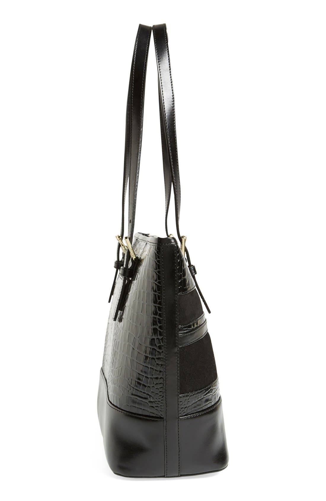 'Medium Asher' Suede & Croc Embossed Leather Tote, Alternate, color, BLACK